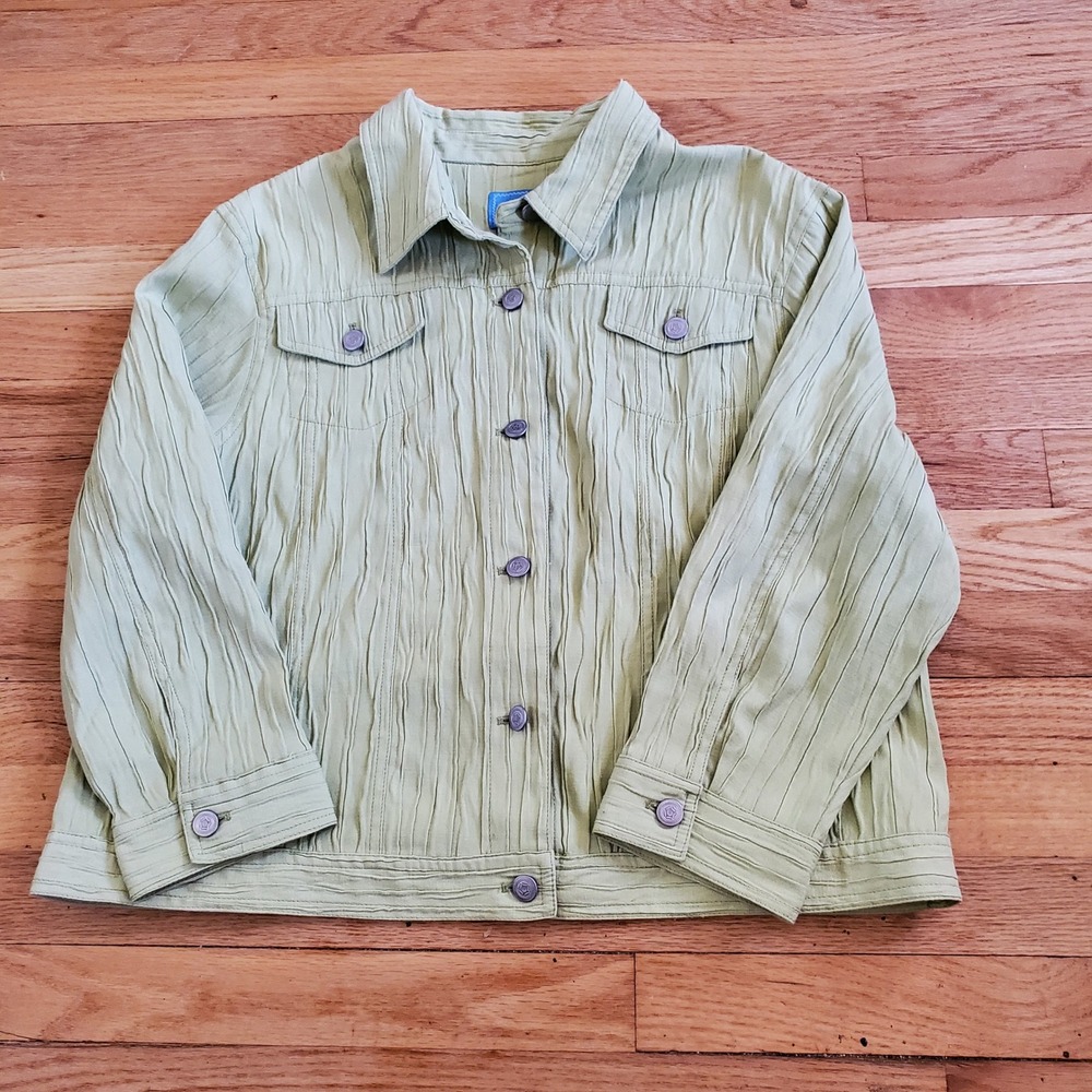 Laura Lane Sage Green Crinkle Texture Button Front Jacket Womens 18